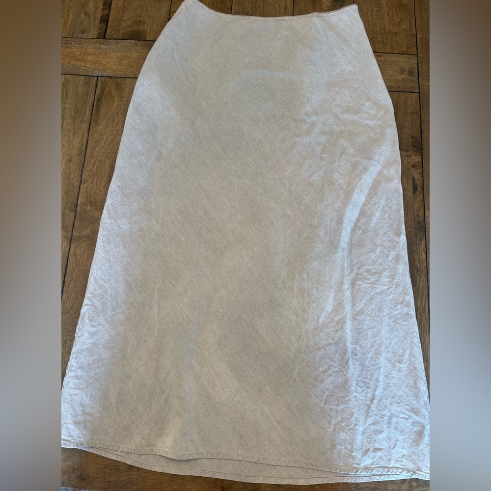 Lands' End Beige 100% Linen Midi Skirt size 8
